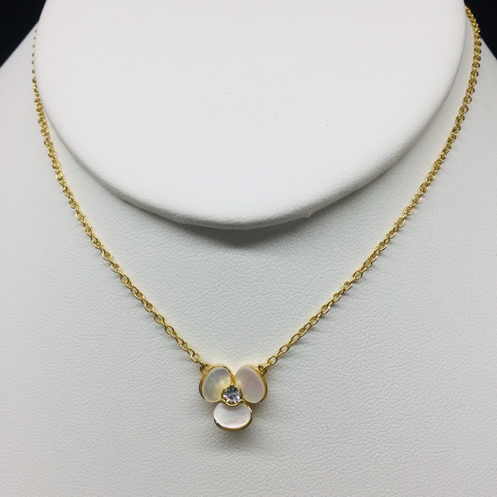 Kate Spade Disco Pansy Mother of Pearl Floral Necklace Gold Plated